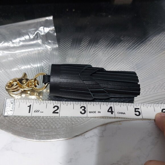 Spartina 449 Handbag Charm Black Gold Leather Tassel Keyring Charm - Picture 4 of 7